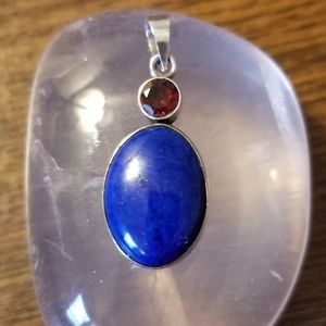 Lapis & Garnet Pendant, Sterling Silver